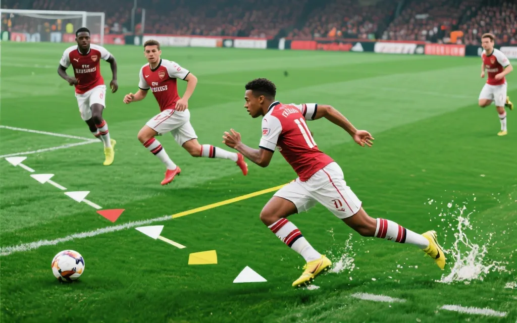 三中卫体系下的快速反击，边翼卫冲刺拉开空间，电影感战术示意